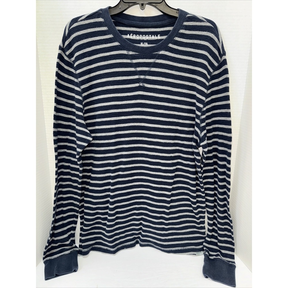 Aeropostale Shirt Men's Size XL Blue & Gray Striped Long Sleeve Sweater Shirt